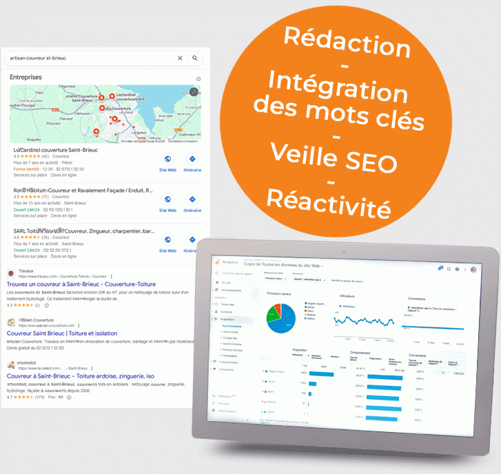 Analyse de vos mots clés, rédaction web, optimisation de mots clés avec Yaseo, agence de référencement profesionnelle en Bretagne Brest