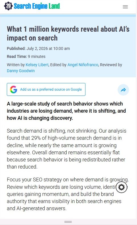 Enquête Search Engine Land et Fractl de juillet 2026 sur la recherche IA vs SEO